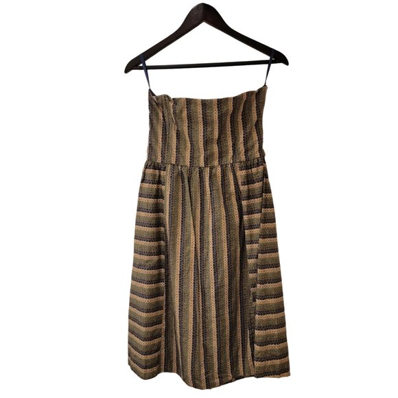 Anthropologie Maple Chloroform Strapless Dress Size 10 Green Blue Tan Boho Chic - Picture 3 of 6